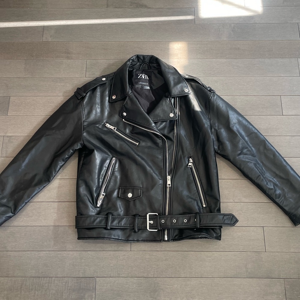 Zara - Oversized Leather Jacket - Black (M)